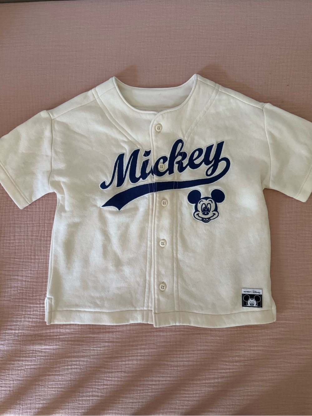 Old Navy White & Navy Mickey Button-Front Kids Shirt